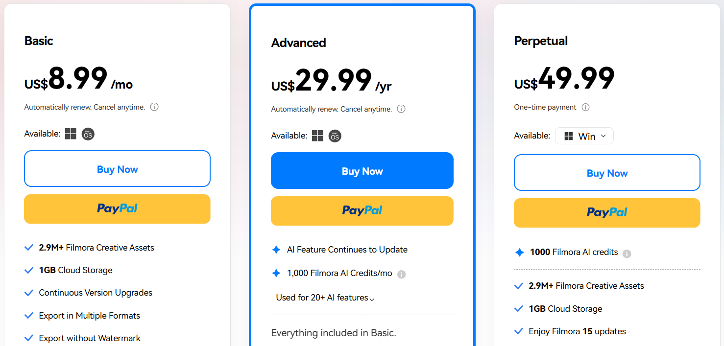 Filmora Pricing